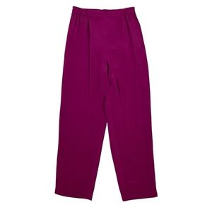Nora Noh Silk Trousers Fuchsia High Rise Relaxed Fit Dress Pants 12 Women’s